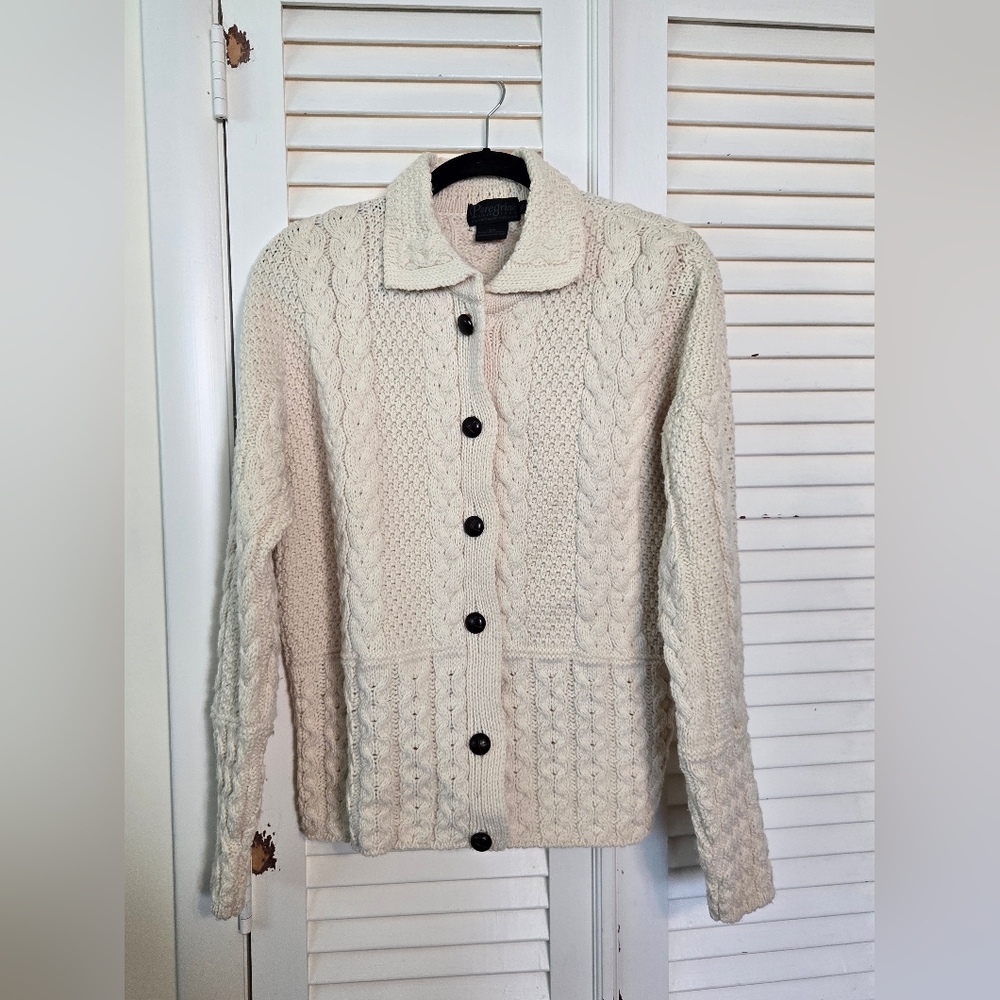 Cozy Cream Cable Knit Wool Cardigan 1X
